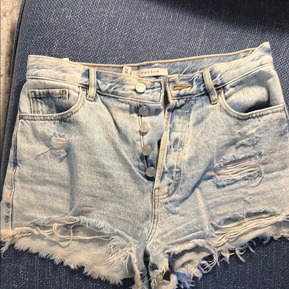 PacSun Blue Jean Shorts with Distressed Raw Hem